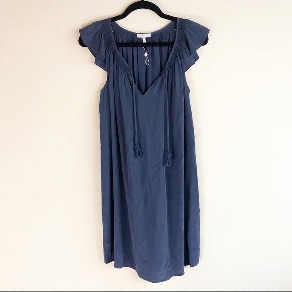 Joie Fayaline Silk Dark Navy Flutter Sleeve Dress - Picture 6 of 7